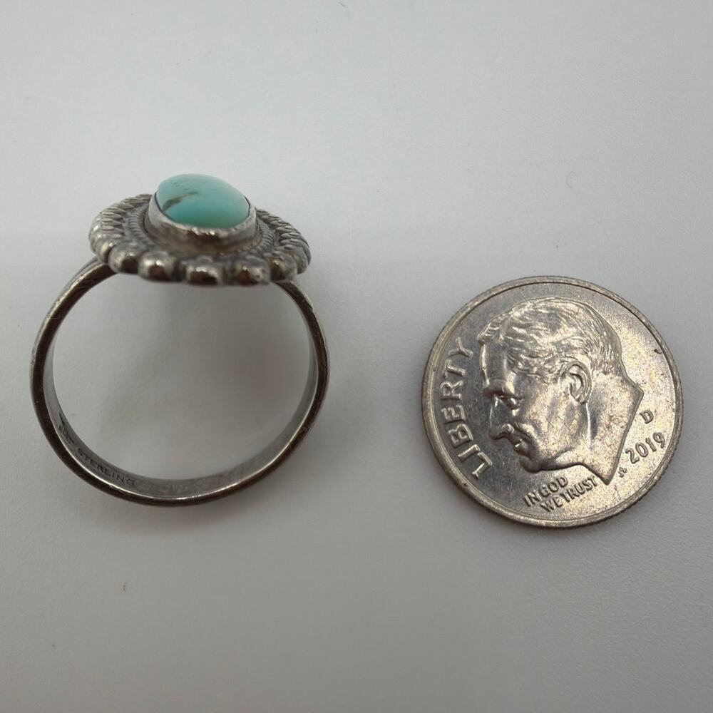 Vintage Navajo Sterling Silver Beaded Turquoise Ring 5.5 - Picture 7 of 8